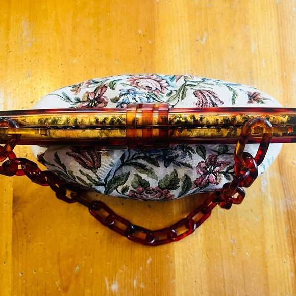 40s/50s Walborg Purse Bag Tapestry With Celluloid Chain Strap West Germany